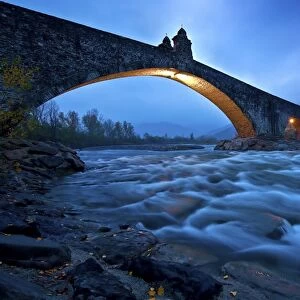Hunchbacked Devil bridge in Bobbio, Trebbia Valley, Piacenza, Emilia Romagna, Italy