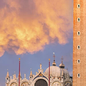 St Mark Cathedral and Campanile at sunset, Venice, Veneto, Italy