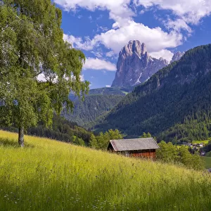Europe, Italy, Dolomites, Val Gardena. Mountain and valley landscape