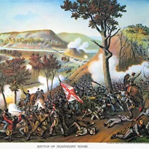 BATTLE OF MISSIONARY RIDGE. The Battle of Missionary Ridge during the American Civil War, 24-25 November 1863. Lithograph, 1886, by Kurz & Allison