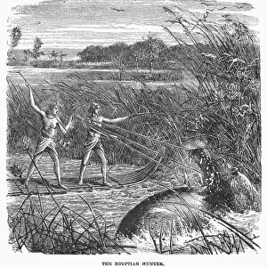 EGYPTIAN HUNTERS. Ancient Egyptians hunting a hippopotamus. 19th century line engraving