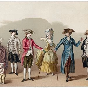 FRANCE: FASHION, c1730. Mens fashions in France, c1730. Chromolithograph, c1875
