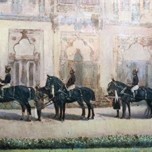 INDIA: CARRIAGE. Royal horse-drawn carriage. Indian painting, 19th century