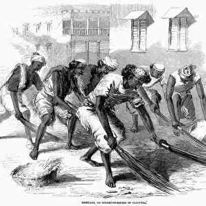 INDIA: STREET SWEEPERS. Street sweepers in Calcutta, India. Wood engraving, 1860