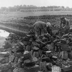 IRELAND: PEAT DIGGING. An Irish man and woman digging for peat to use as fuel. Photograph