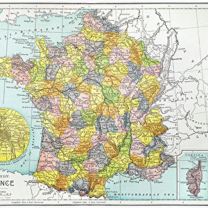 MAP OF FRANCE, c1900. With inset detail of Paris and surrounding area
