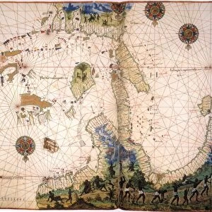 MAP OF THE MOLUCCAS. Also known as Spice Islands, at left, from the Vallard Atlas