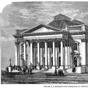 METROPOLITAN TABERNACLE. The 6000-seat Metropolitan Tabernacle at London, England, built 1859-61 for Charles Haddon Spurgeon. Line engraving, 1861