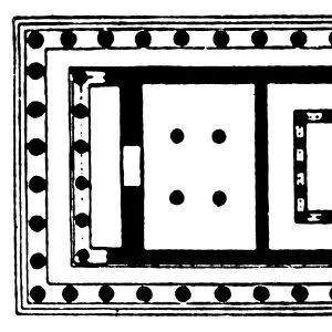 Plan of the Parthenon on the Acropolis in Athens, Greece, designed by the architects Iktinos and Callicrates in the 5th century B. C