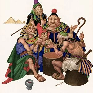 The sages met together and talked long and learnedly. Drawing by Arthur Szyk for the fairy tale by Hans Christian Andersen