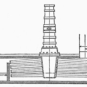 Sectional boiler on board steamships, built by Robert L. Stevens. Line engraving, 19th century