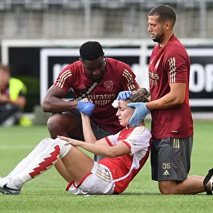 Arsenal Women's UEFA Champions League: Steph Catley Receives Medical Attention vs Paris FC, Sweden (2023-24)