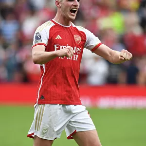 Arsenal's Declan Rice Celebrates after Winning Against Nottingham Forest (2023-24)
