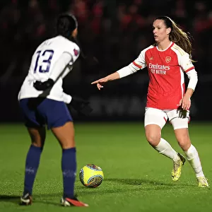 Intense Rivalry: Arsenal Women vs. Tottenham Hotspur Women in FA WSL Cup Clash - Laia Codina Stands Firm Against Asmita Ale's Pressure