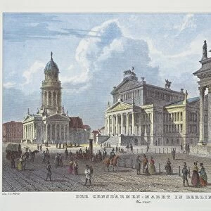 Berlin, Gendarmenmarkt with the twin churches of Deutscher Dom and Franzosischer Dom and Konzerthaus (Concert House) incentre, in 1850