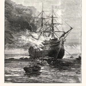 Destruction of the Goliath Training Ship, Off Grays, Essex, by Fire, 1876, Uk, Britain