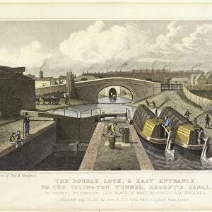 Double lock on the Regents Canal, London showing the east end of the Islington