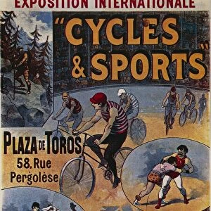 Exposition Internationale Cycles et Sports, advertisement for international exhibition dedicated to sports, illustration by Lucien Lefevre, poster, 1892