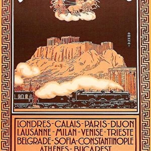 France / Greece: Vintage Orient Express poster featuring the Acropolis in Athens, Joseph de la Neziere, 1926