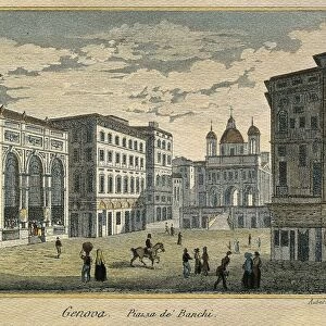 Italy, Genoa, View of Piazza Banchi, print