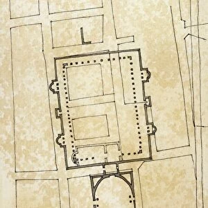 Plan of temple of sun god Sol Invictus, 3rd century, drawing