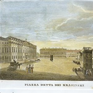 Poland, Warsaw, Krasinski Square, Palace on left, home to National Library