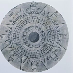 Tizoc sacrificial stone (Cuauhxicalli) depicting the movement of the stars from the Palace of the Eagle-Warriors, Templo Mayor, Tenochtitlan (16th century) by Carlos Nevel, drawing, 1838