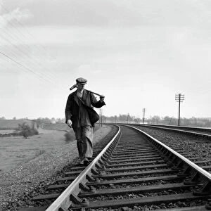 Patrolling the permanent way, Manningtree, Essex, May 1948