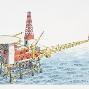 1945 offshore gas drilling rig, elevated view