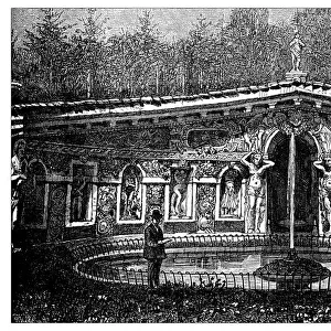 Antique illustration of fountain / Nymphaeum of Villa Barbaro (Maser, Veneto, Italy)