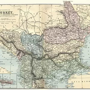Map of Romania, Serbia, Montenegro, and Bulgaria 19th Century