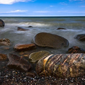 Rocks on the Baltic Sea beach, Jasmund National Park, Rugen island, Rugen, Mecklenburg-Western Pomerania, Germany