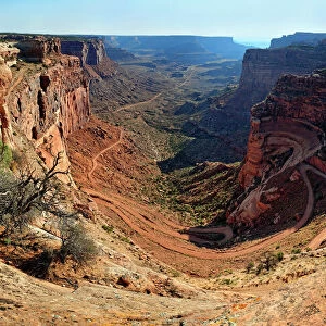 Rugged canyons of Shafer Canyon and the Shafer Trail Road, Island in the Sky plateau, Canyonlands National Park, near Moab, Utah, United States