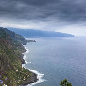 View over the cliffs near Arco de Sao Jorge, Terras de Forca, Sao Jorge, Madeira, Portugal