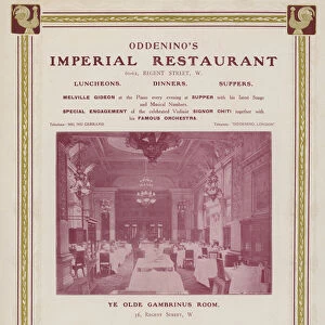 Advertisement for Oddeninos Imperial Restaurant, Regent Street, London (b / w photo)