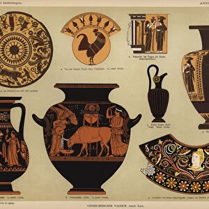 Ancient Greek polychrome vases (colour litho)