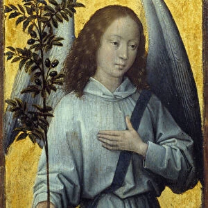 Angel holding an olive branch Painting by Hans Memling (1435-1494) (ec. flam