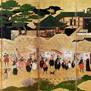 The Arrival of the Portuguese in Japan, detail of the right-hand section of a folding screen