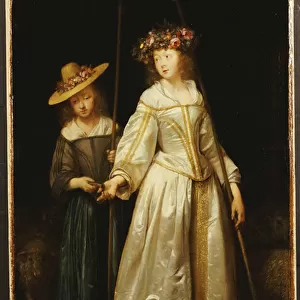 The artists stepsister, with her younger sister Catharina giving her a flute