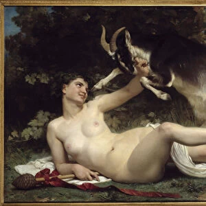 A Bacchante Shes represented with a goat. Painting by William Adolphe Bouguereau