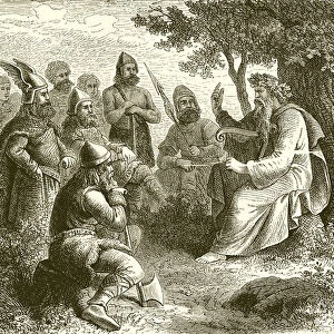 A Bard Singing the Deeds of Teuton Warriors (engraving)
