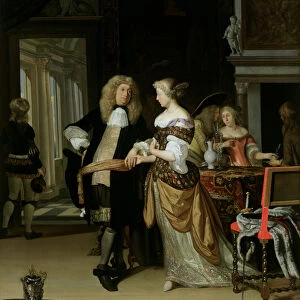The Betrothal: A Young Couple in an Elegant Interior, 1678 (oil on canvas)