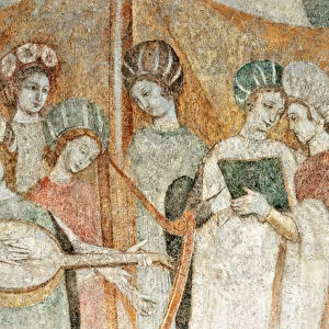 Bicocca degli Arcimboldi: 15th century fresco, detail of women playing music (fresco)
