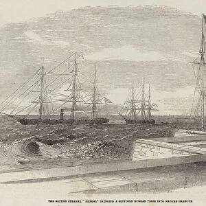The British Steamer "Bengal"bringing a Supposed Russian Prize into Madras Harbour (engraving)