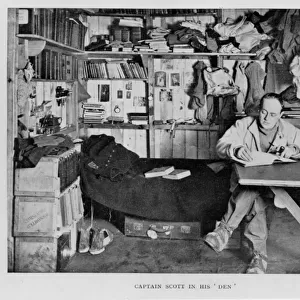 Captain Scott in his den at Winter Quarters, 1911 (b / w photo)