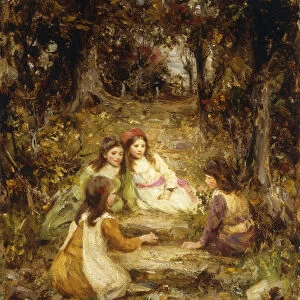 Children in an Orchard (oil on canvas)