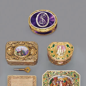 Collection of singing-bird boxes and snuff boxes (enamel & silver-gilt)