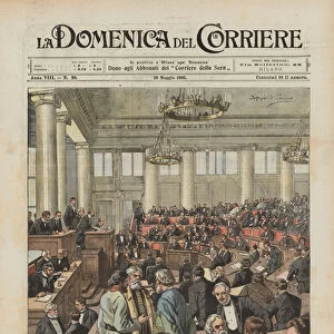 The Constitution in Russia, the first session of Parliament, or Duma of the Empire, in Petersburg (colour litho)