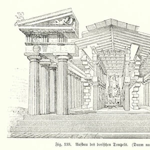 Construction of an Ancient Greek Doric temple (engraving)