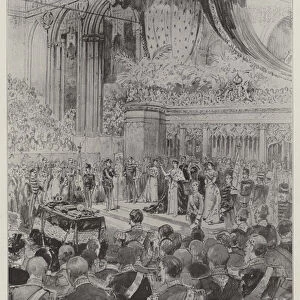 The Crowning of the Queen of Holland, Her Majesty taking the Oath (engraving)